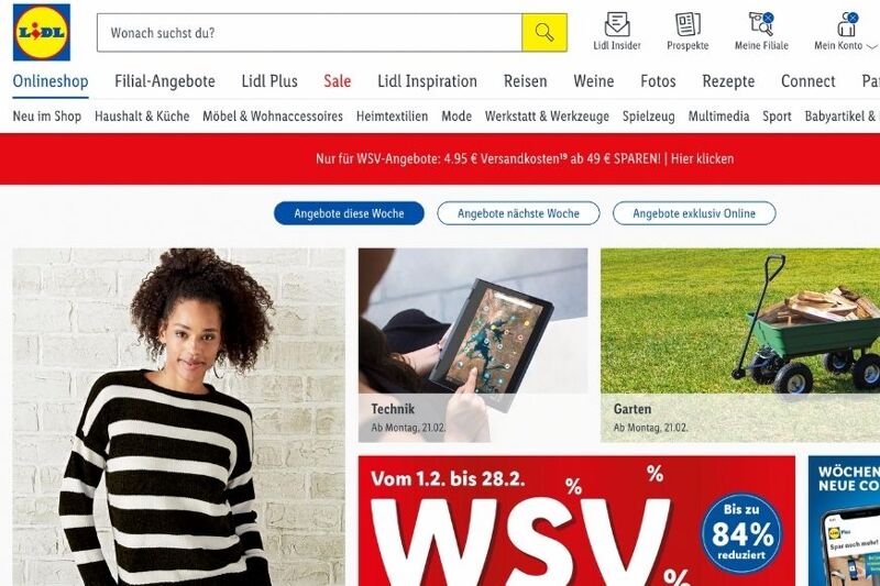 Man sieht den Lidl Online Shop.